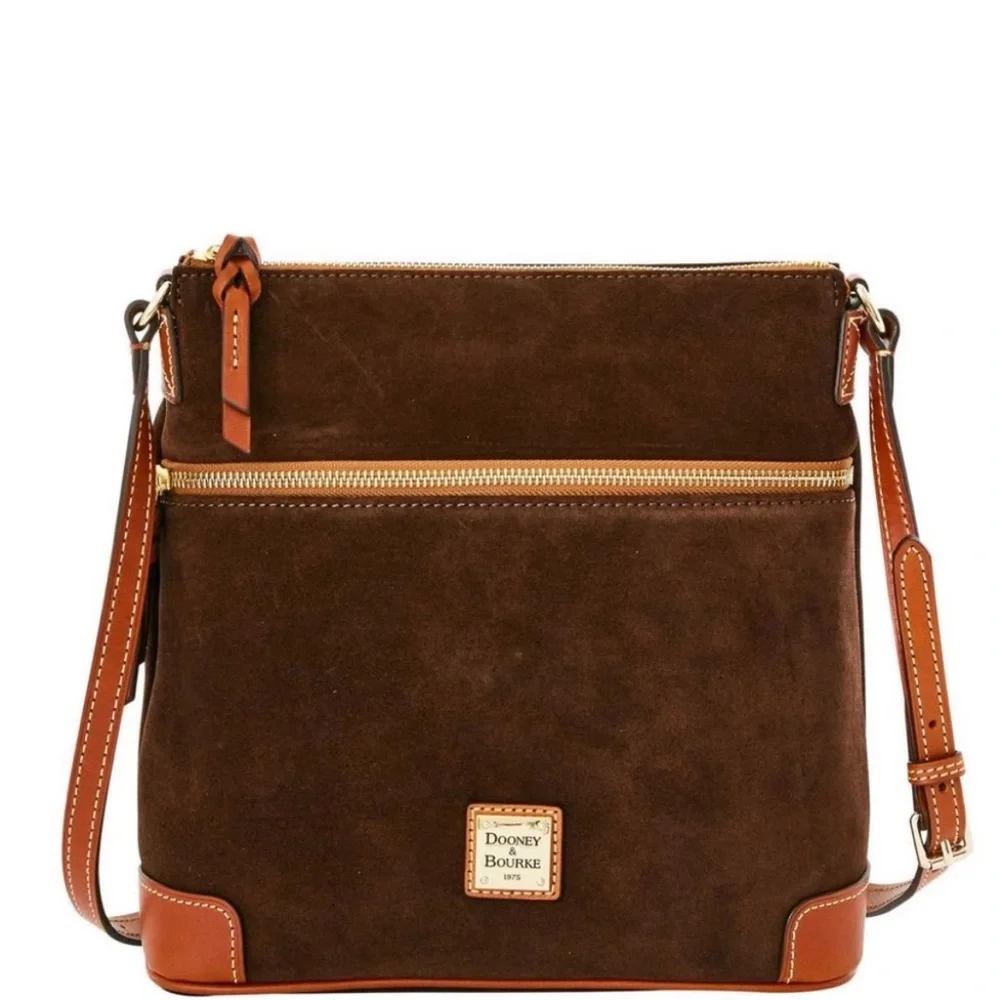 $198 NWT Dooney & Bourke Suede Leather Crossbody Brown Tmoro - Picture 1 of 4